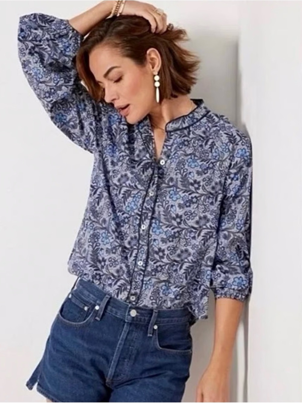 Evereve BLUE FLORAL PAISLEY BOHO BLOUSE Poetcore Romantic Cottagecore Sz S